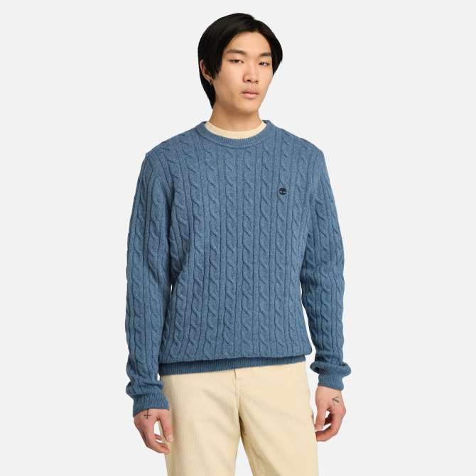 Мъжки пуловер Phillips Brook Cable Crew Neck Jumper for Men in Blue TB0A2CEQ081 01