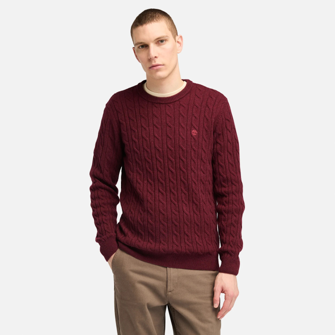 Мъжки пуловер Phillips Brook Cable Crew Neck Jumper for Men in Dark Red TB0A2CEQ606 01