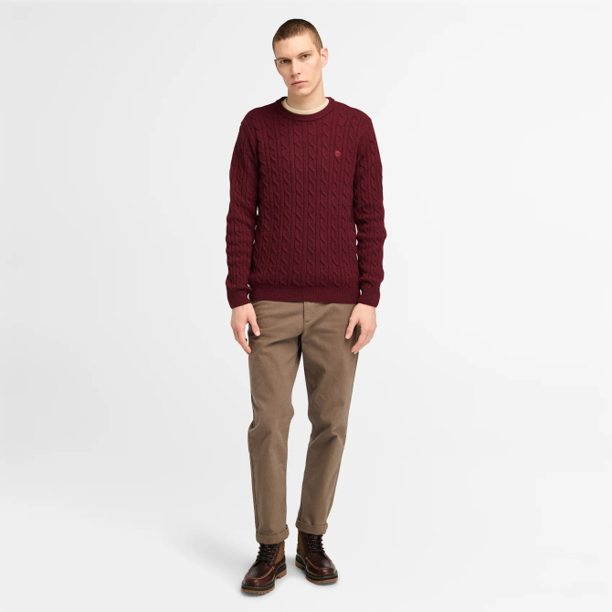 Мъжки пуловер Phillips Brook Cable Crew Neck Jumper for Men in Dark Red TB0A2CEQ606 02