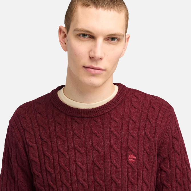 Мъжки пуловер Phillips Brook Cable Crew Neck Jumper for Men in Dark Red TB0A2CEQ606 03