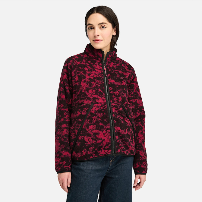 Дамско яке Printed Full-Zip High Pile Fleece Jacket for Women in Dark Red TB0A5ZUQEFY 01