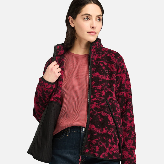 Дамско яке Printed Full-Zip High Pile Fleece Jacket for Women in Dark Red TB0A5ZUQEFY 03