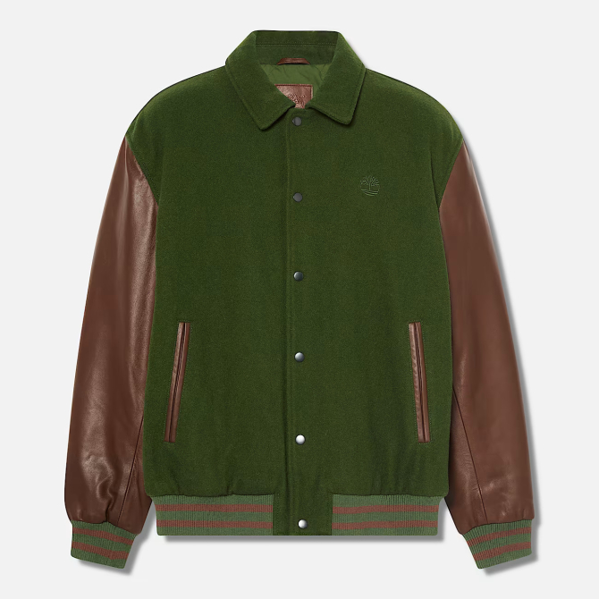 Унисекс яке All Gender Leather Letterman Jacket in Dark Green TB0A63BYEIN 03