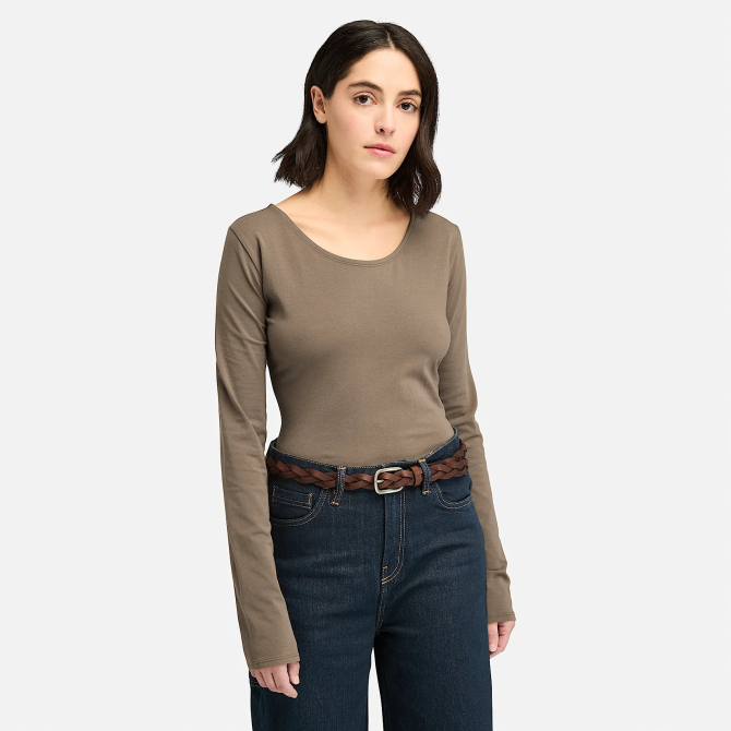 Дамска тениска с дълъг ръкав LS Wide-neck T-Shirt for Women in Brown TB0A5ZHQBK0 01