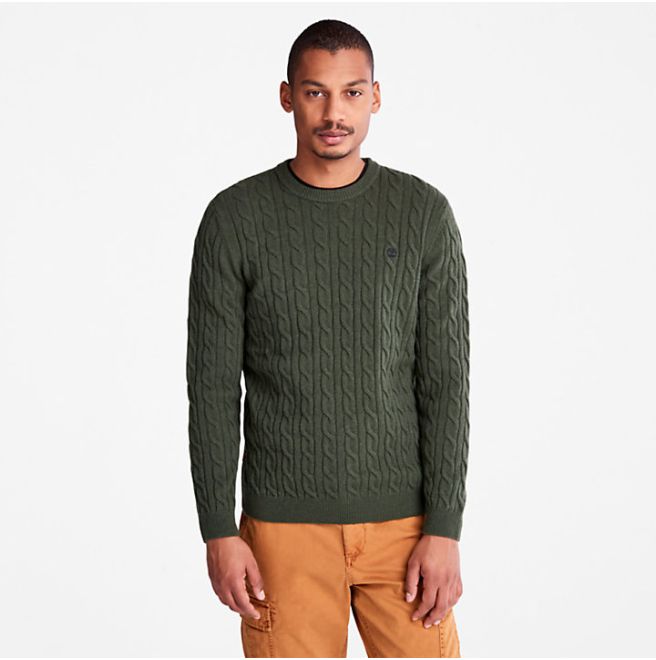 Мъжки пуловер Phillips Brook Cable Crewneck Jumper for Men in Dark Green