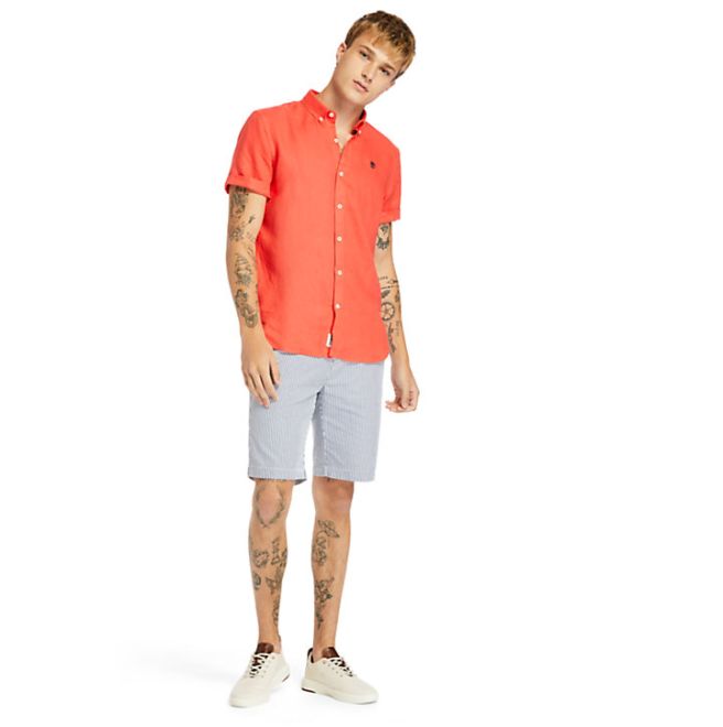 Мъжка риза Mill River Short-sleeve Linen Shirt for Men in Red