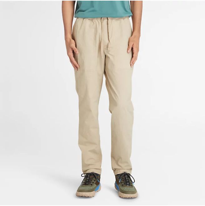 Мъжки панталон Garment Dye Poplin Jogger Trousers for Men in Beige