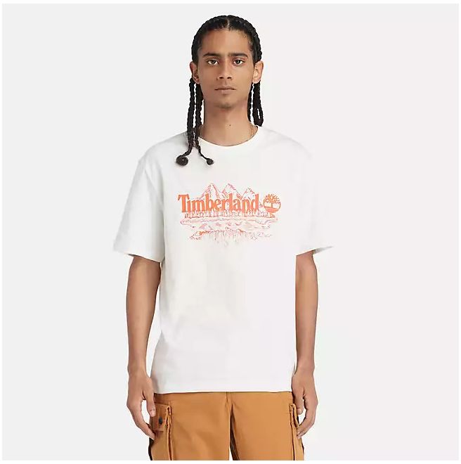 Мъжка тениска Men's Short Sleeve Mountain Logo Slub T-Shirt in White