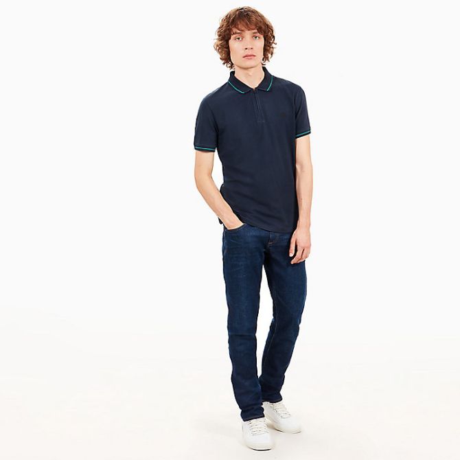 Мъжка тениска Polo Shirt for Men with Zip in Dark Navy A1NL6433 02
