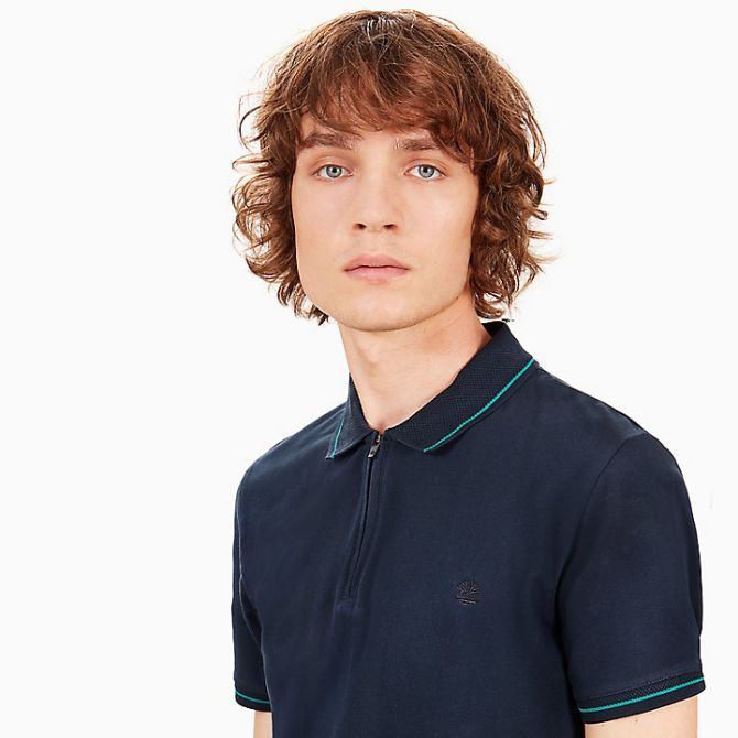 Мъжка тениска Polo Shirt for Men with Zip in Dark Navy A1NL6433 03