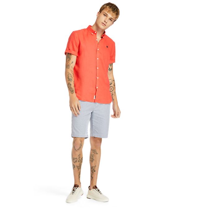 Мъжка риза Mill River Short-sleeve Linen Shirt for Men in Red TB0A2DCC801 01
