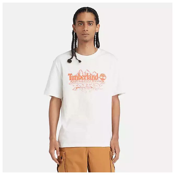 Мъжка тениска Men's Short Sleeve Mountain Logo Slub T-Shirt in White TB0A5UFUCM9 01