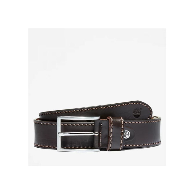 Мъжки колан Stitch-detail Leather Belt for Men in Brown TB0A1BWL968 01
