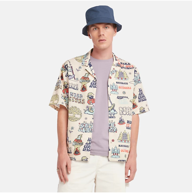 Унисекс риза All Gender Graphic Resort Shirt in Beige