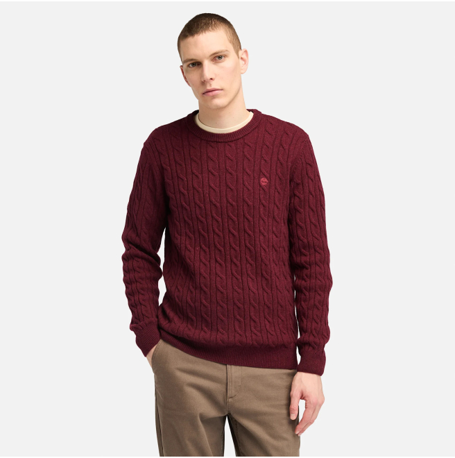 Мъжки пуловер Phillips Brook Cable Crew Neck Jumper for Men in Dark Red