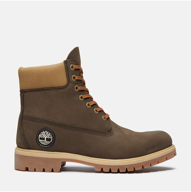 Мъжки обувки Timberland Premium 6 INCH LACE UP WATERPROOF BOOT DARK BROWN NUBUCK W OLIVE
