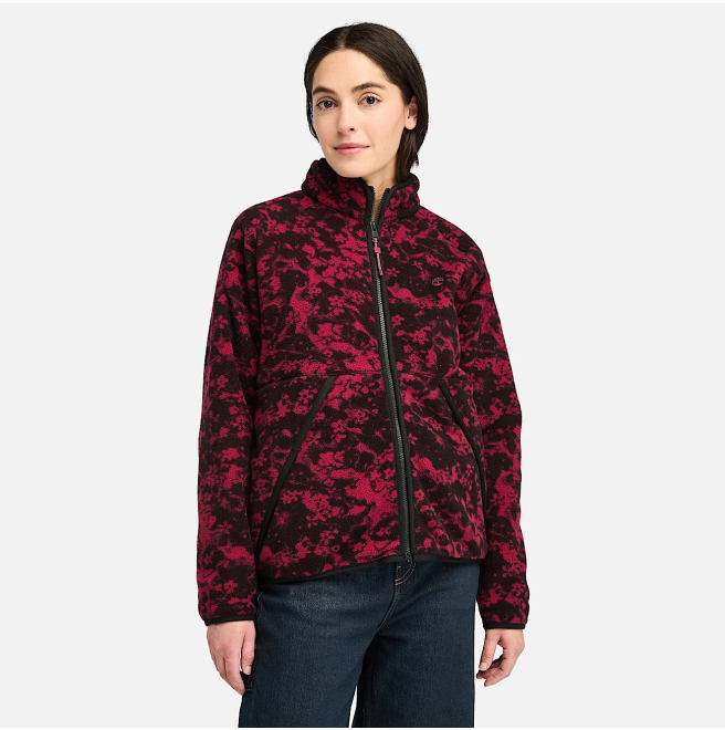 Дамско яке Printed Full-Zip High Pile Fleece Jacket for Women in Dark Red